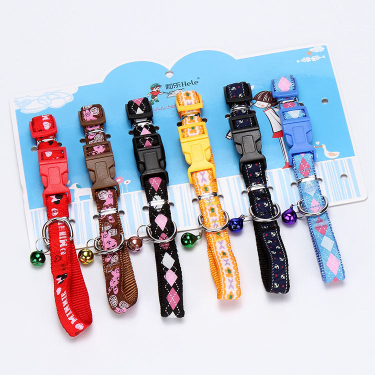 HKM-507987 Geometric Cartoon Pet Collar with Bell for Cats - Adjustable Cloth Design