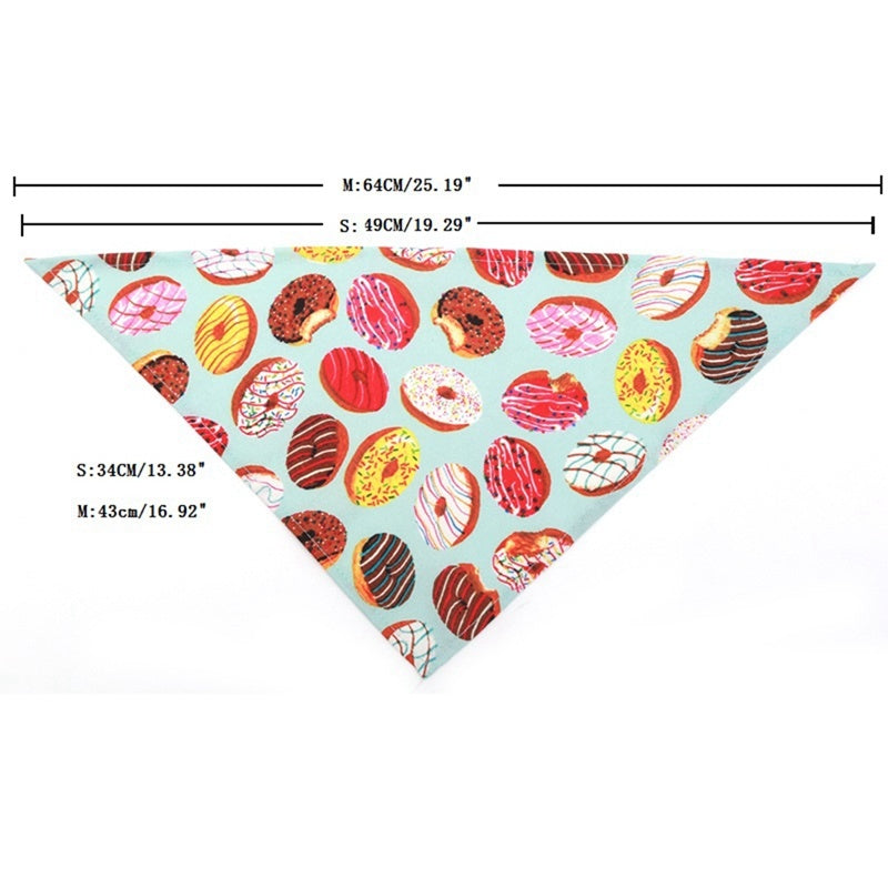 HKM-507987 Summer Donut Triangle Scarf for Pets - Soft Cotton Neckwear for Dogs, Machine Washable, Comfortable for Daily Wear and Play