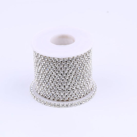 HKM-508115 Rhinestone Chain for DIY Crafts - 2.8mm Silver Bottom Claw, 1m Length