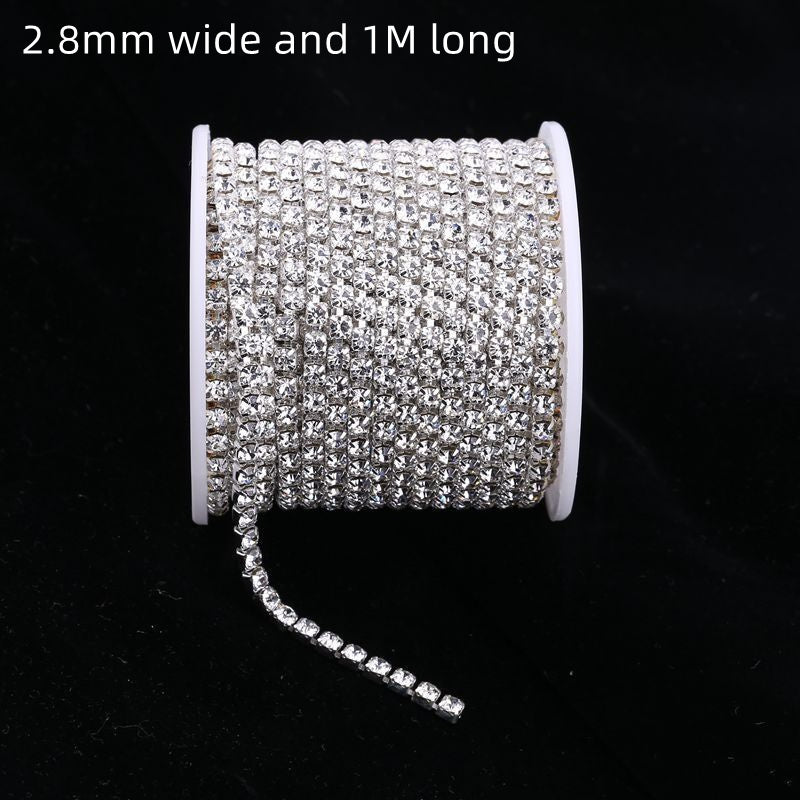 HKM-508115 Rhinestone Chain for DIY Crafts - 2.8mm Silver Bottom Claw, 1m Length
