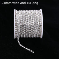 HKM-508115 Rhinestone Chain for DIY Crafts - 2.8mm Silver Bottom Claw, 1m Length