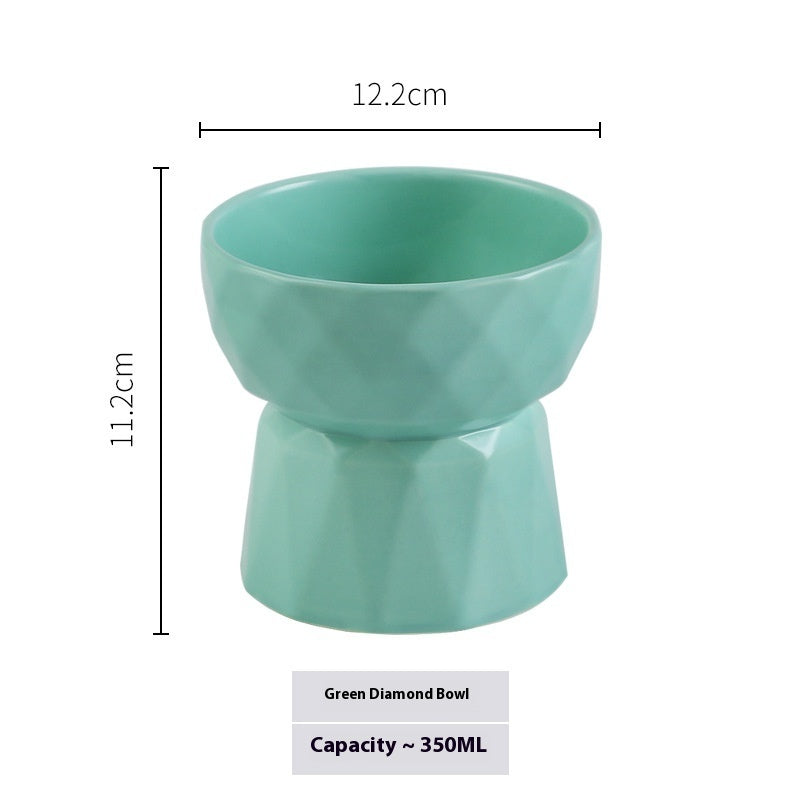 HKM-508307 Ceramic High Foot Pet Bowl for Cats in White, Pink, and Green