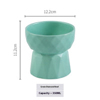 HKM-508307 Ceramic High Foot Pet Bowl for Cats in White, Pink, and Green