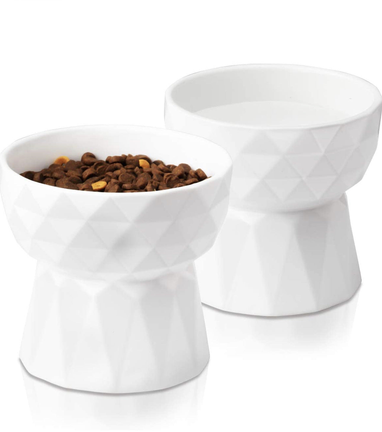 HKM-508307 Ceramic High Foot Pet Bowl for Cats in White, Pink, and Green
