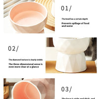 HKM-508307 Ceramic High Foot Pet Bowl for Cats in White, Pink, and Green