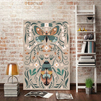 HKM-508371 Modern Classic Wood Frame Canvas Wall Art with Floral and Butterfly Design for Girls' Bedrooms