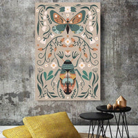 HKM-508371 Modern Classic Wood Frame Canvas Wall Art with Floral and Butterfly Design for Girls' Bedrooms