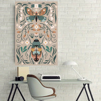 HKM-508371 Modern Classic Wood Frame Canvas Wall Art with Floral and Butterfly Design for Girls' Bedrooms