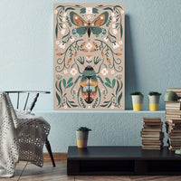 HKM-508371 Modern Classic Wood Frame Canvas Wall Art with Floral and Butterfly Design for Girls' Bedrooms
