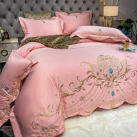 HKM-508755 Cotton Ice Silk Four-Piece Bed Sheet Set with Embroidery and Reactive Dyeing