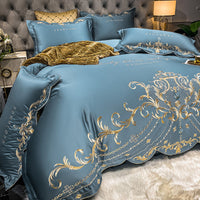HKM-508755 Cotton Ice Silk Four-Piece Bed Sheet Set with Embroidery and Reactive Dyeing