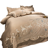 HKM-508755 Cotton Ice Silk Four-Piece Bed Sheet Set with Embroidery and Reactive Dyeing