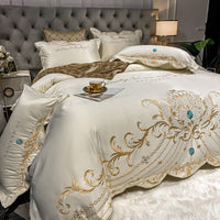 HKM-508755 Cotton Ice Silk Four-Piece Bed Sheet Set with Embroidery and Reactive Dyeing