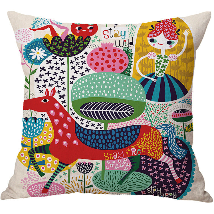 HKM-509395 Cartoon Cotton Linen Car Cushion Pillow Cover 45x45 cm