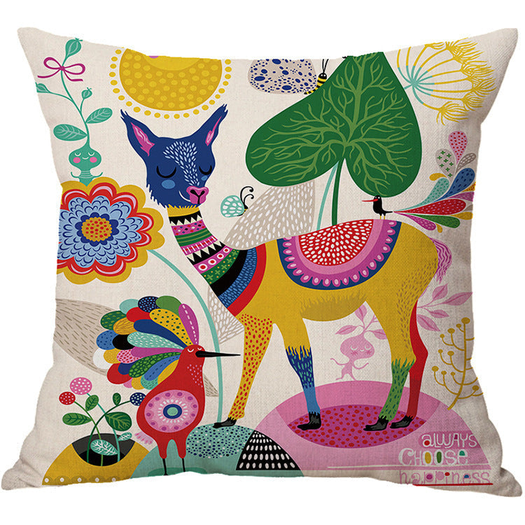 HKM-509395 Cartoon Cotton Linen Car Cushion Pillow Cover 45x45 cm