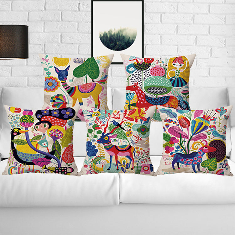 HKM-509395 Cartoon Cotton Linen Car Cushion Pillow Cover 45x45 cm