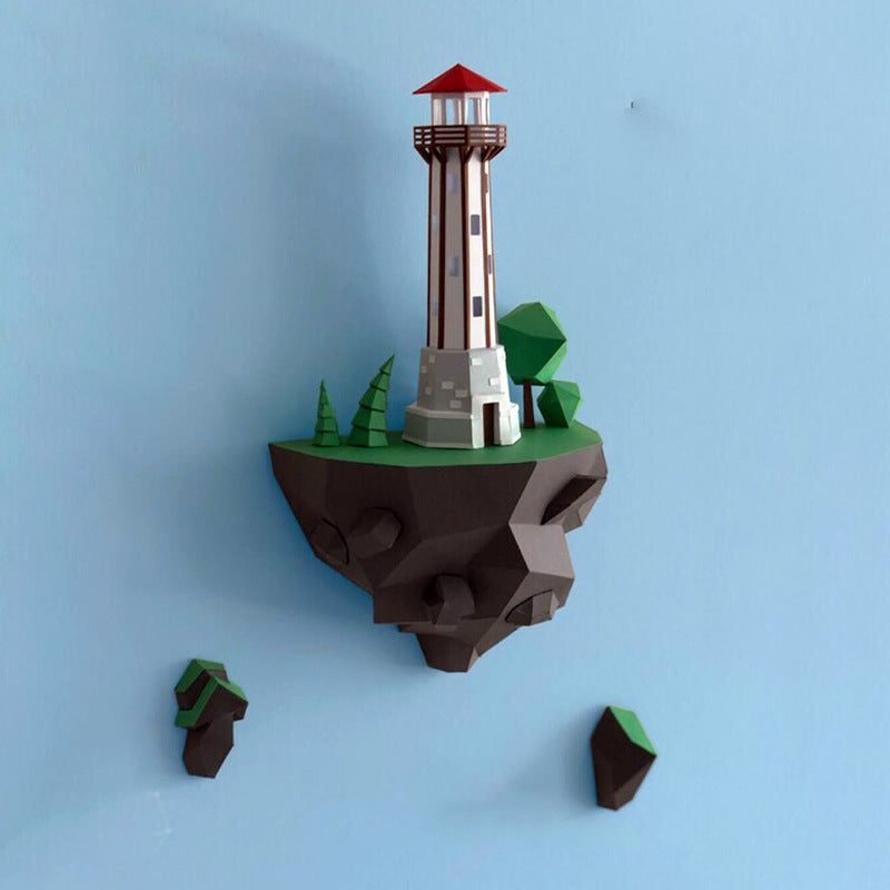 HKM-509523 46cm Paper Island Lighthouse Model for Wall Decoration - DIY Craft Kit