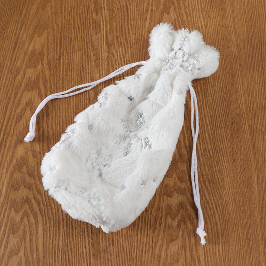 HKM-509715 Plush Snowflake Sequin Wine Bottle Cover, Fleece Cloth Christmas Decoration