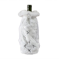 HKM-509715 Plush Snowflake Sequin Wine Bottle Cover, Fleece Cloth Christmas Decoration