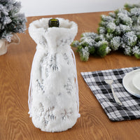 HKM-509715 Plush Snowflake Sequin Wine Bottle Cover, Fleece Cloth Christmas Decoration