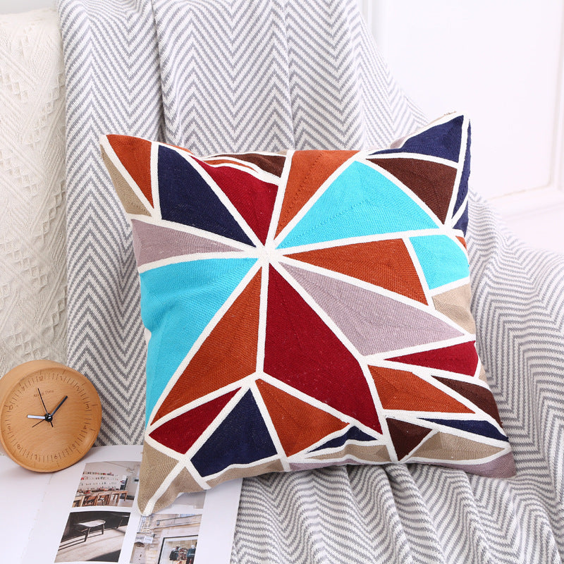 HKM-509971 Nordic Simple Embroidered Pillow Cover - Cotton Cushion with Stripes for Home Décor