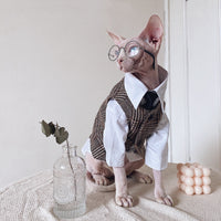 HKM-510099 Sphinx Cat Outfit Set: Camel Plaid Jacket, Vest, & Shirts for Pets