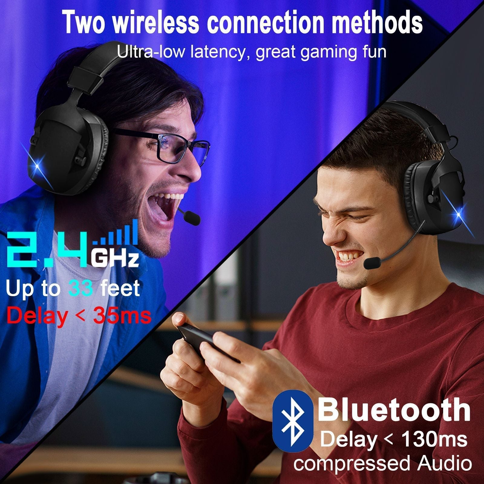 HKM-510099 Wireless Over-Ear Gaming Headphones with Microphone - 2.4G Dual-Mode, Designed for E-Sports and Gaming Consoles