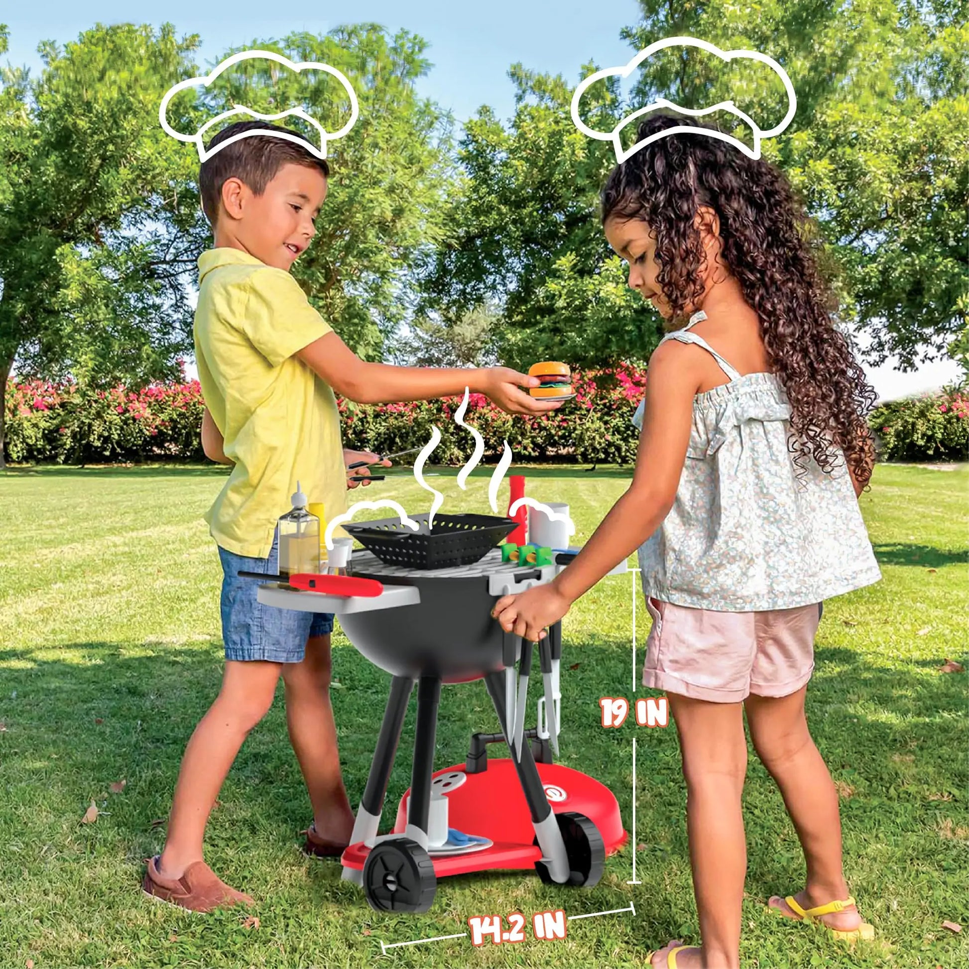 HKM-510227 Kids BBQ Grill Play Set with Realistic Sounds and Lights - 34 Piece Cooking Toy for Ages 2-13