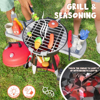 HKM-510227 Kids BBQ Grill Play Set with Realistic Sounds and Lights - 34 Piece Cooking Toy for Ages 2-13