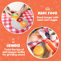 HKM-510227 Kids BBQ Grill Play Set with Realistic Sounds and Lights - 34 Piece Cooking Toy for Ages 2-13