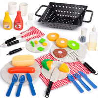 HKM-510227 Kids BBQ Grill Play Set with Realistic Sounds and Lights - 34 Piece Cooking Toy for Ages 2-13