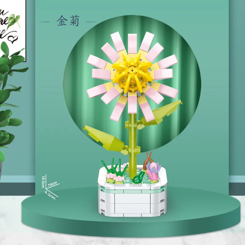 KTX-510419 Building Blocks Flower Set - Creative DIY Toy for Kids, Eco-Friendly Flower Potted Plant Construction Puzzle
