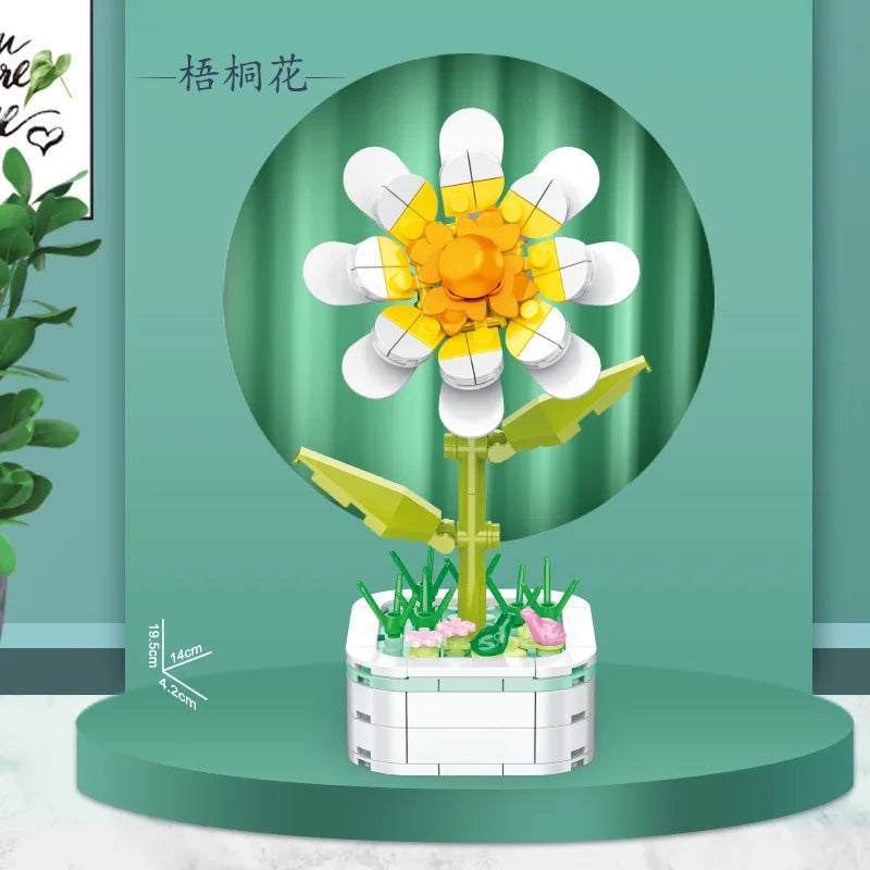 KTX-510419 Building Blocks Flower Set - Creative DIY Toy for Kids, Eco-Friendly Flower Potted Plant Construction Puzzle