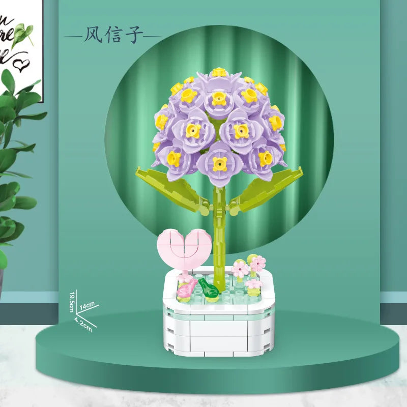 KTX-510419 Building Blocks Flower Set - Creative DIY Toy for Kids, Eco-Friendly Flower Potted Plant Construction Puzzle