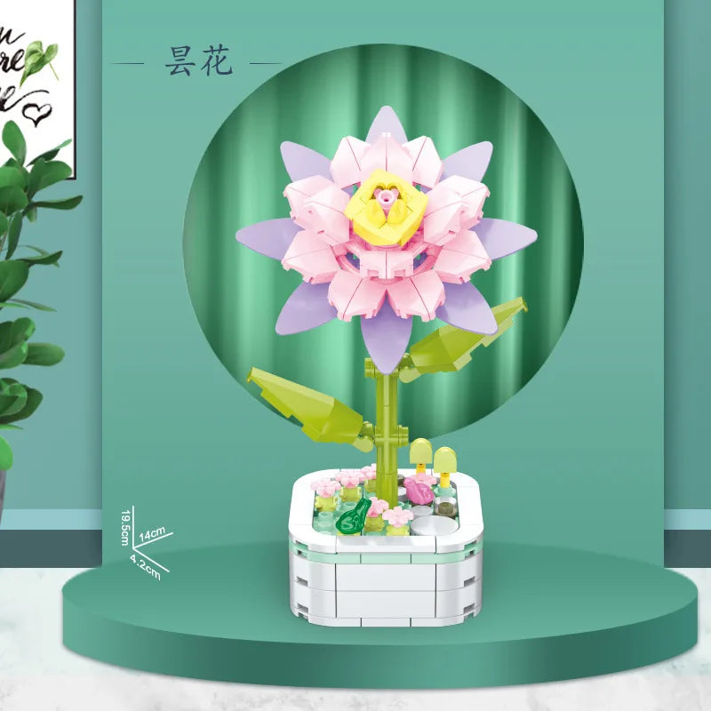 KTX-510419 Building Blocks Flower Set - Creative DIY Toy for Kids, Eco-Friendly Flower Potted Plant Construction Puzzle
