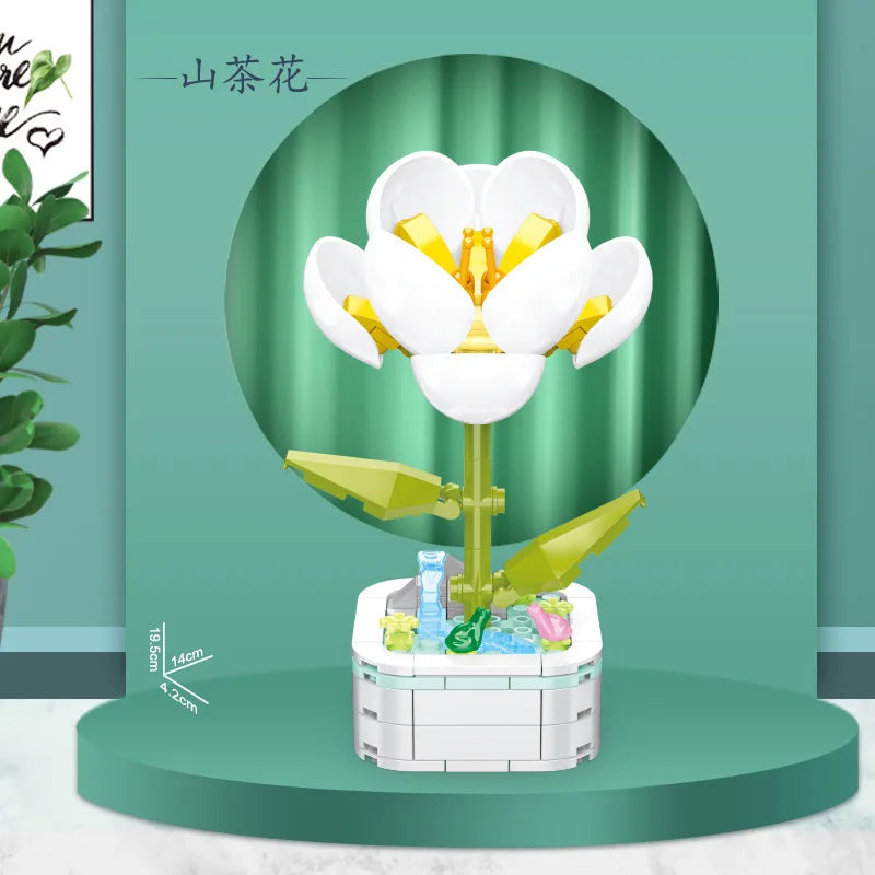KTX-510419 Building Blocks Flower Set - Creative DIY Toy for Kids, Eco-Friendly Flower Potted Plant Construction Puzzle