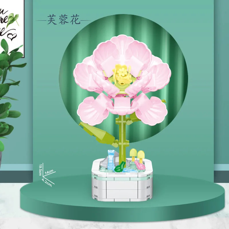KTX-510419 Building Blocks Flower Set - Creative DIY Toy for Kids, Eco-Friendly Flower Potted Plant Construction Puzzle