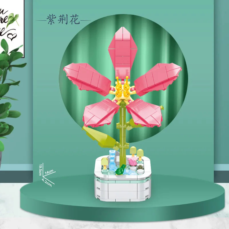 KTX-510419 Building Blocks Flower Set - Creative DIY Toy for Kids, Eco-Friendly Flower Potted Plant Construction Puzzle