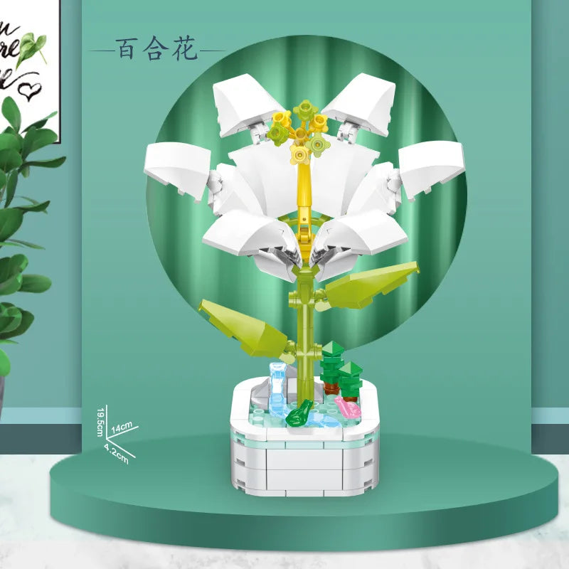 KTX-510419 Building Blocks Flower Set - Creative DIY Toy for Kids, Eco-Friendly Flower Potted Plant Construction Puzzle