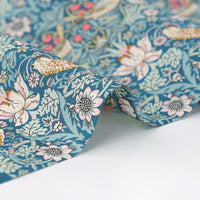 HKM-510419 Lightweight Tana Lawn Cotton Fabric - Strawberry Thief Design, 135cm Width, Perfect for Clothing and DIY Projects