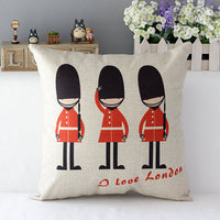 HKM-510547 Retro British Style Cotton Cushion Cover with Cartoon Pattern, 45x45cm
