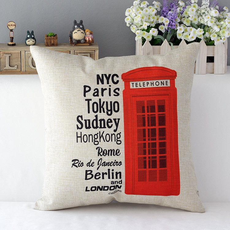 HKM-510547 Retro British Style Cotton Cushion Cover with Cartoon Pattern, 45x45cm