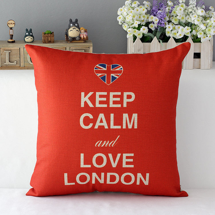 HKM-510547 Retro British Style Cotton Cushion Cover with Cartoon Pattern, 45x45cm