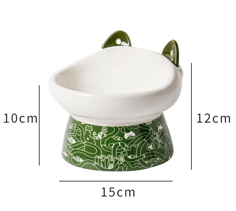 HKM-510611 Cervical Spine Cat Bowl with High Feet and Anti-Overturn Protection - Various Colors with Cat-Ear Spoons