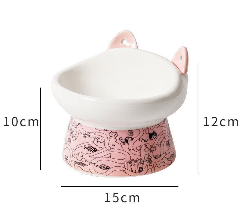 HKM-510611 Cervical Spine Cat Bowl with High Feet and Anti-Overturn Protection - Various Colors with Cat-Ear Spoons