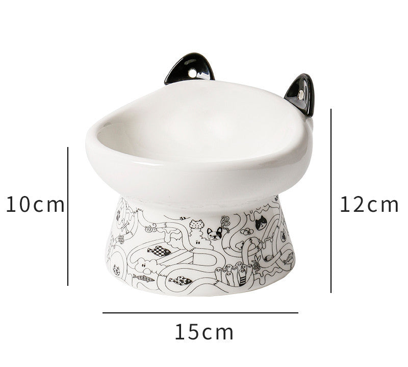 HKM-510611 Cervical Spine Cat Bowl with High Feet and Anti-Overturn Protection - Various Colors with Cat-Ear Spoons