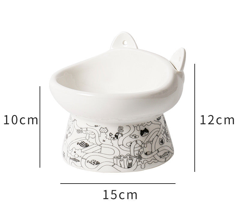HKM-510611 Cervical Spine Cat Bowl with High Feet and Anti-Overturn Protection - Various Colors with Cat-Ear Spoons