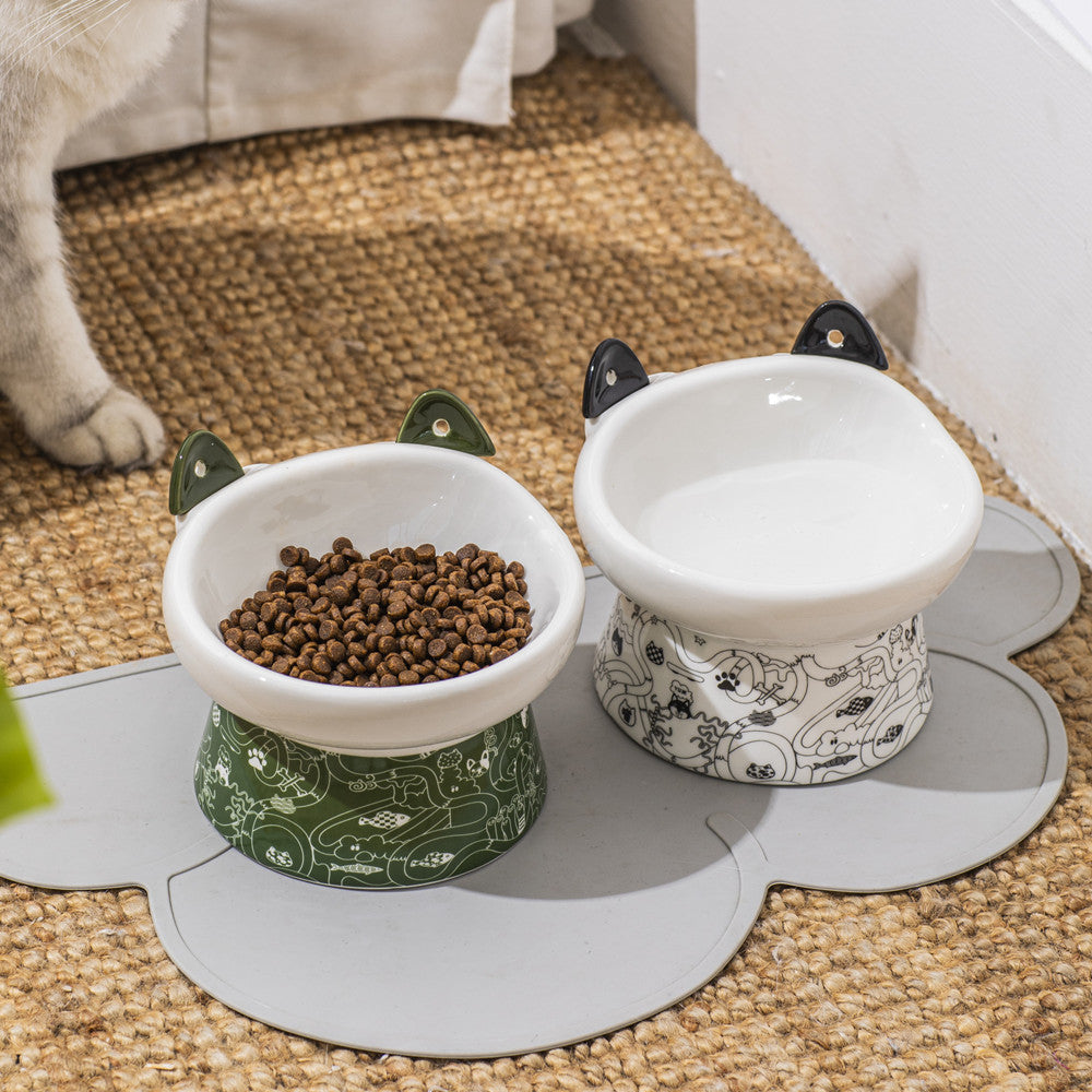 HKM-510611 Cervical Spine Cat Bowl with High Feet and Anti-Overturn Protection - Various Colors with Cat-Ear Spoons
