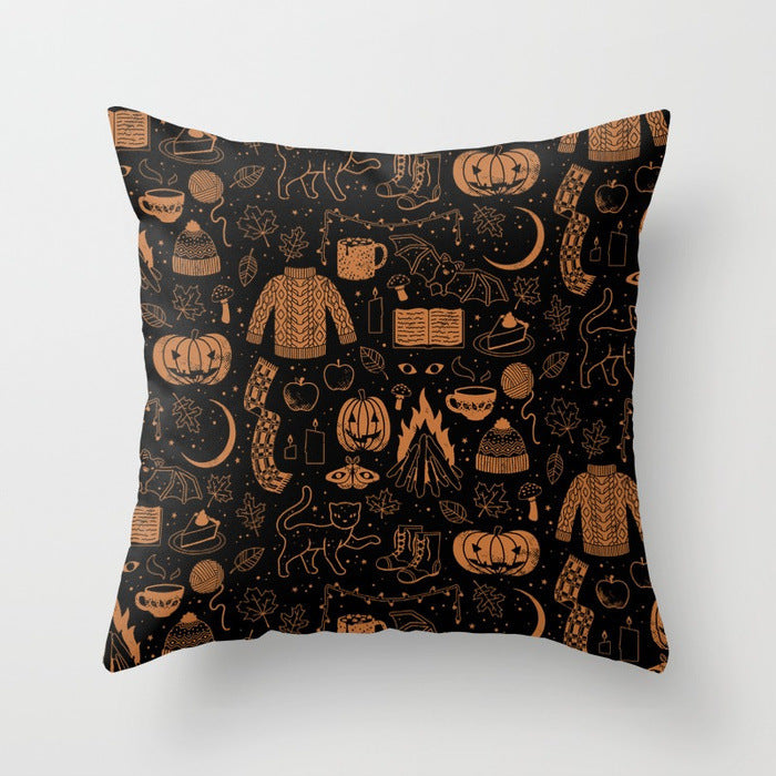 HKM-510867 Halloween Cartoon Pillowcase Cover - Peach Skin Material, 45x45 cm, PP Cotton Filling