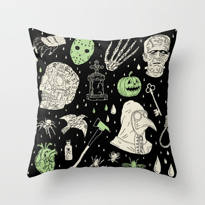 HKM-510867 Halloween Cartoon Pillowcase Cover - Peach Skin Material, 45x45 cm, PP Cotton Filling